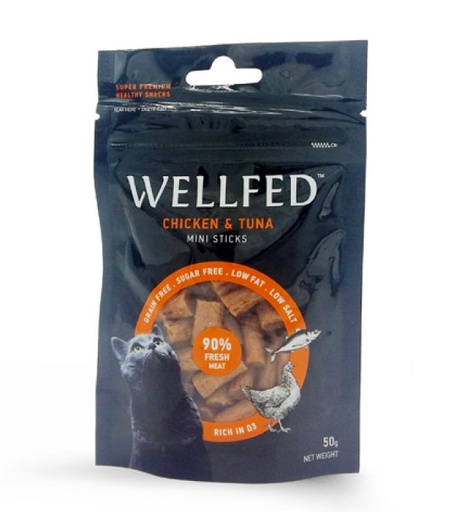 [5206819021013] Pet Interest Wellfed Chicken and Tuna Bites For Cats 50g