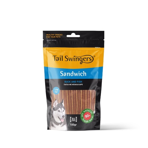 [5206819011144] Pet Interest Tail Swingers Sandwich Duck And Fish 100g