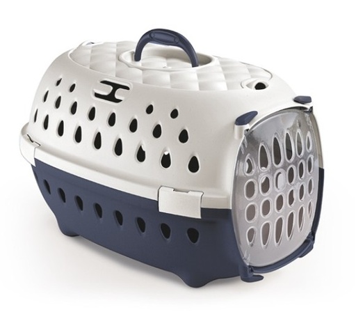 [8003507989146] Stefanplast Pet Carrier Travel Chic Navy Blue/White 34.5x50x32.5h Cm