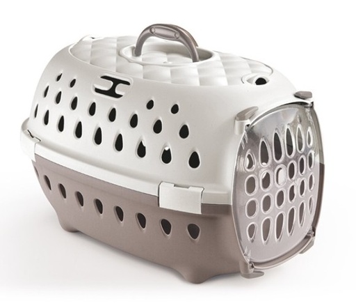 [8003507989139] Stefanplast Pet Carrier Travel Chic Light Dove Grey/White 34.5x50x32.5h Cm