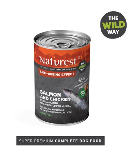 [5206819140844] Pet Interest Naturest The wild Way Salmon and Chicken Anti-Ageing Effect 400g Can For Adult Dog