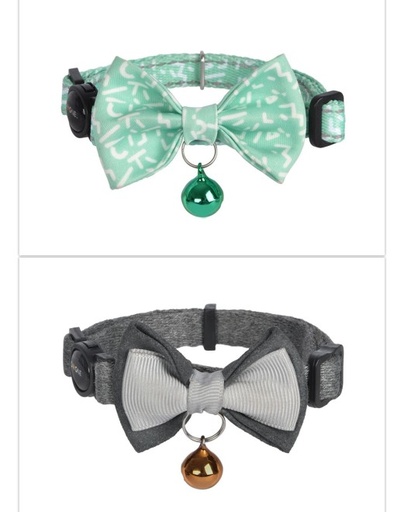 [843775114226] Dogness Cat Collar - Green Letter and Modal Grey
