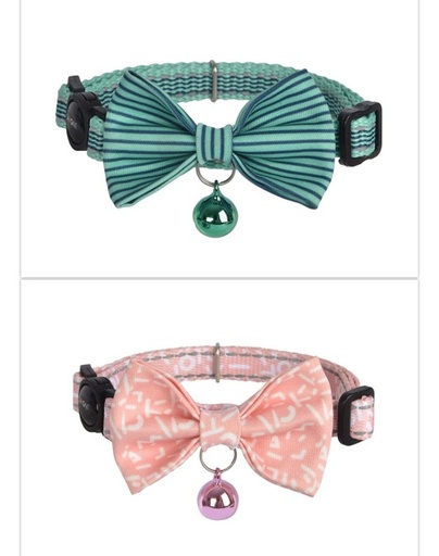 [843775114233] Dogness Cat Collar - Pink letter and  Green stripes