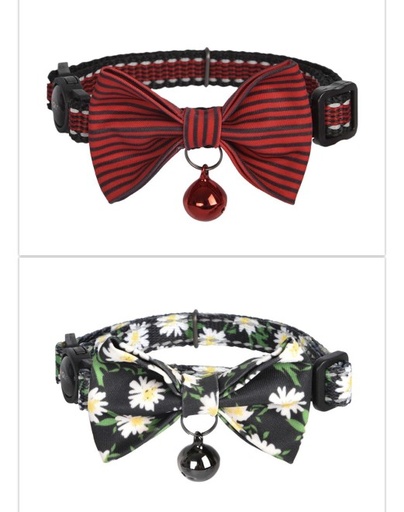 [843775114240] Dogness Cat Collar - Black Floral and Black Red strips