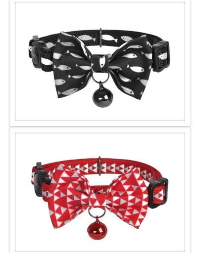 [843775114332] Dogness Cat Collar - Reflective Red Triangle and Black fish