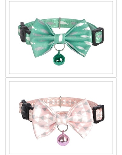 [843775114318] Dogness Cat Collar - Reflective Pink Triangle and Green fish