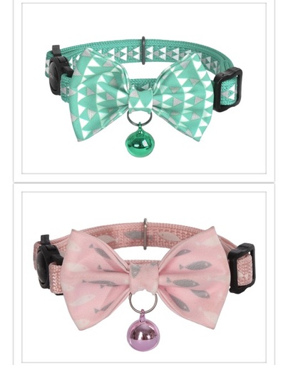 [843775114301] Dogness Cat Collar - Reflective Pink Fish and Green Triangle