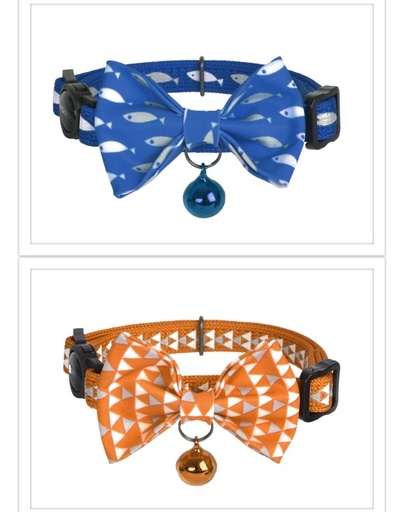 [843775114349] Dogness Cat Collar - Reflective Blue Trangle and Orange Fish 2pk