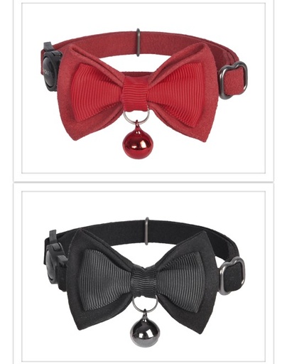 [843775114271] Dogness Cat Collar - Leather Red and Leather black 2pk