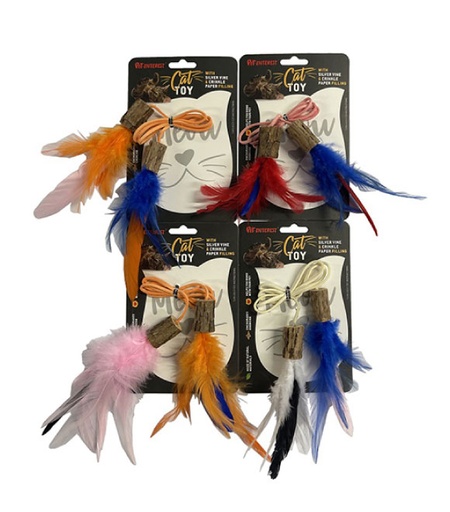 [5206819255241] Pet Interest Silverline Woody Cat Toy with Feather Purple-Red