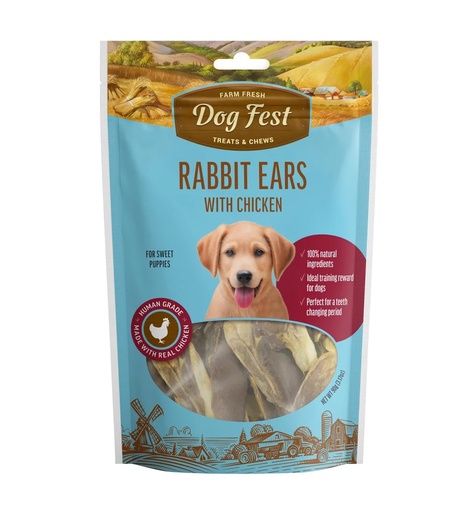 [6921499711830] Dog Fest Farm Fresh Rabbit Ears with Chicken For Puppies 90g