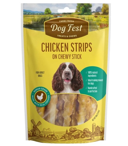 [6921499711199] Dog Fest Farm Fresh Chicken Strips on Chewy Stick 90g