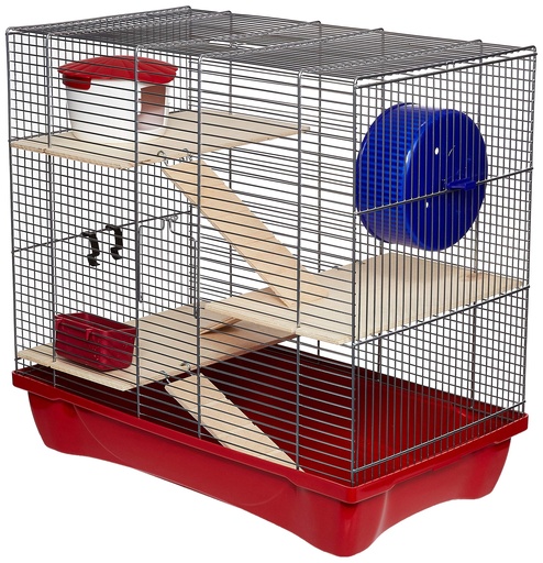 [8022967049221] MPS H12 Hamster Cage with Wood Accessories Red