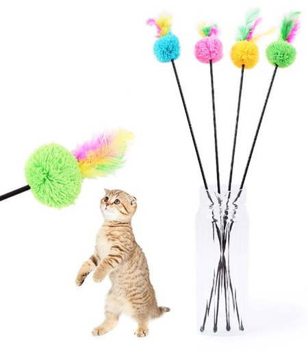 [635934610669] Pets.Love.Earth  PomPom Wand with Colored Feathers