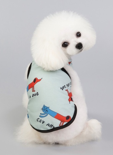 Pets.Love.Earth Cat &amp; Dog Cartoon Tank-Top Blue