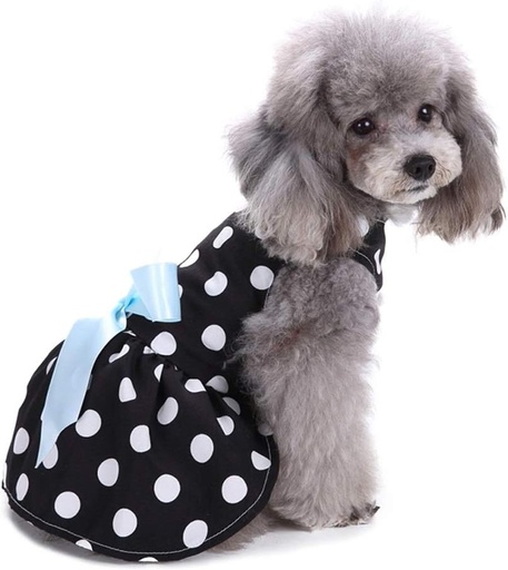 Pets.Love.Earth Polka Dot Ribbon Cozy Sleeveless Dress Black & White