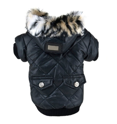Pets.Love.Earth Winter Coat Faux Fur Trimmed Hoodie Black