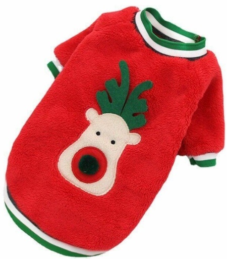 Pets.Love.Earth Coral Fleece Elk Dog Sweater Outing Cat Two-legged Clothes Red