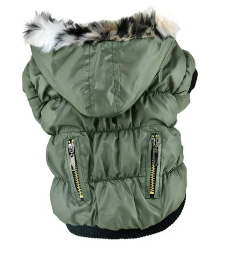 Pets.Love.Earth Winter Coat Faux Fur Trimmed Hoodie Green