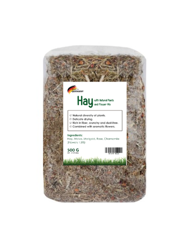 [4018761140200] Fresh Grass Hay with Natural Plants and Flower Mix 500g