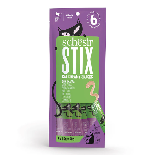 [8005852231345] Schesir Stix Cat Creamy Snacks with Duck 6 X 15g