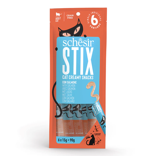[8005852231444] Schesir Stix Cat Creamy Snacks with Salmon 6 X 15g