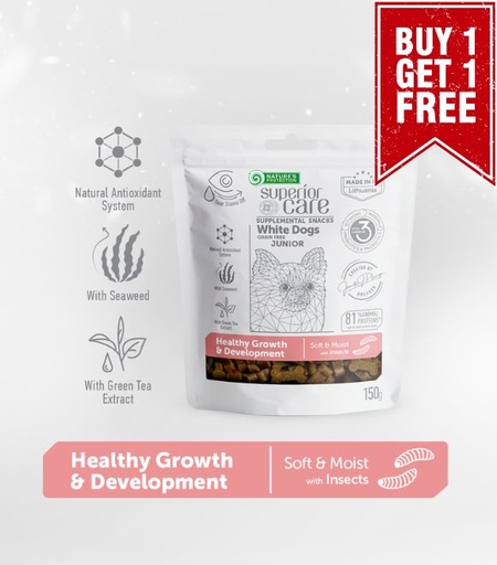 [4771317476517] Nature's Protection Superior Care White Coat Supplemental Snacks Health Growth &amp; Development with Insects For Junior Dogs 150g