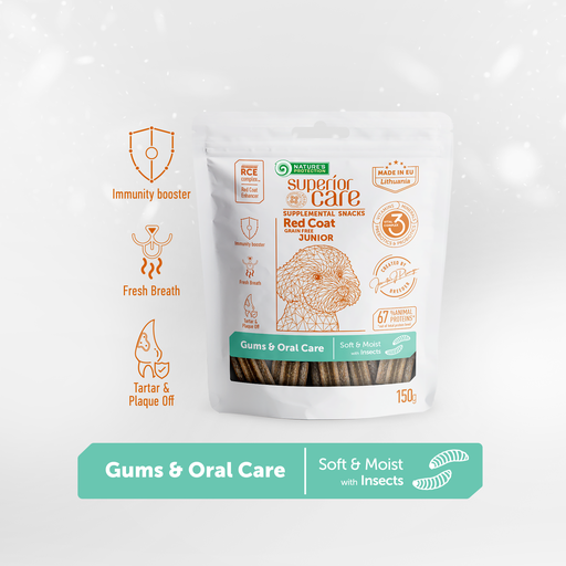 [4771317476586] Nature's Protection Superior Care Red Coat Supplemental Snack Gums &amp; Oral Care with Insects For Junior Dogs 150g
