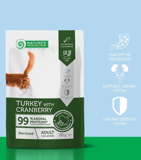 Nature’s Protection Sterilized Cat Pouch with Turkey & Cranberry – Adult Cats (100g)