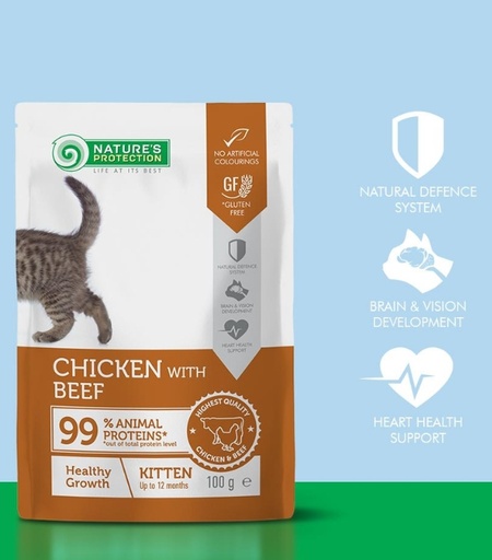 Nature’s Protection Healthy Growth Pouch with Chicken & Beef – Kittens (100g)