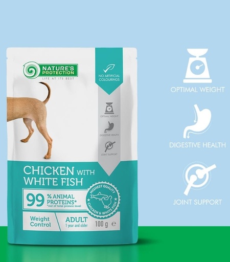 Nature’s Protection Weight Control Pouch with Chicken & White Fish – Adult Dogs (100g)