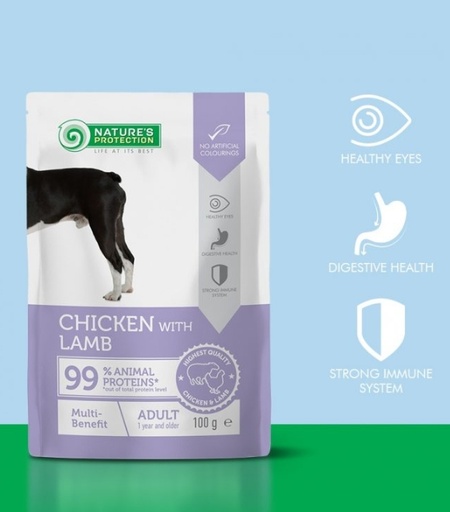 Nature’s Protection Multi-Benefit Pouch with Chicken & Lamb – Adult Dogs (100g)