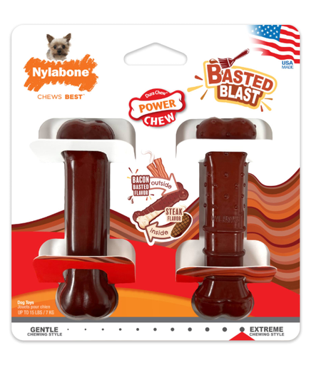 [018214854104] Nylabone Basted Bone Wolf Chew Dog Toy Small 2pk