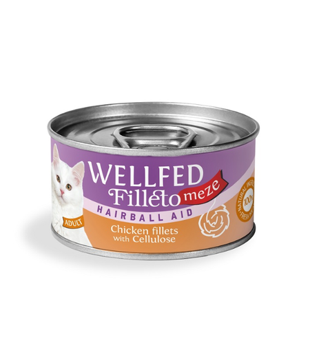 [5206819145573] Pet Interest Wellfed Filleto Meze Hairball Aid Chicken Fillet with Cellulose Can 70g
