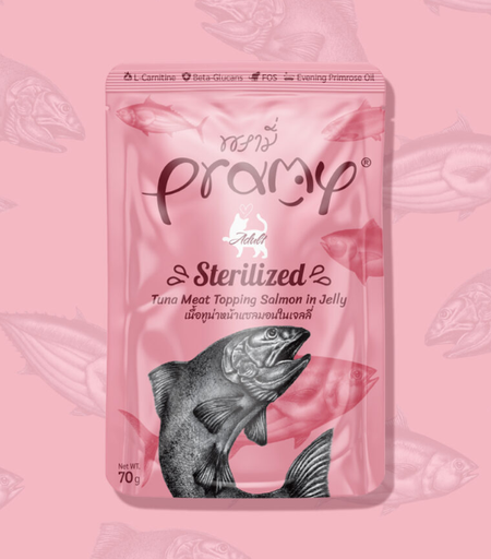 Pramy Tuna Meat Topping Salmon in Jelly Sterilized Cat Pouch 70g