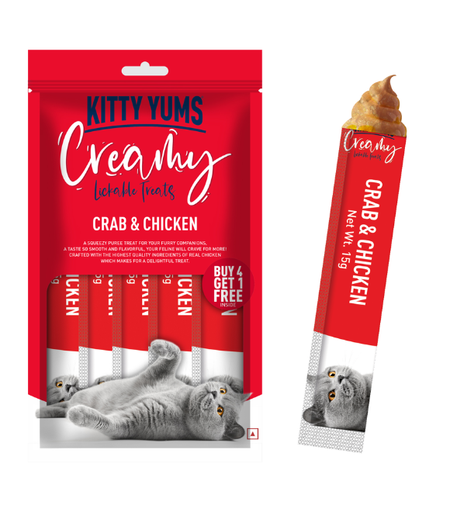 [8906125484126] Kitty Yums Creamy Treats – Crab &amp; Chicken 5 Sticks