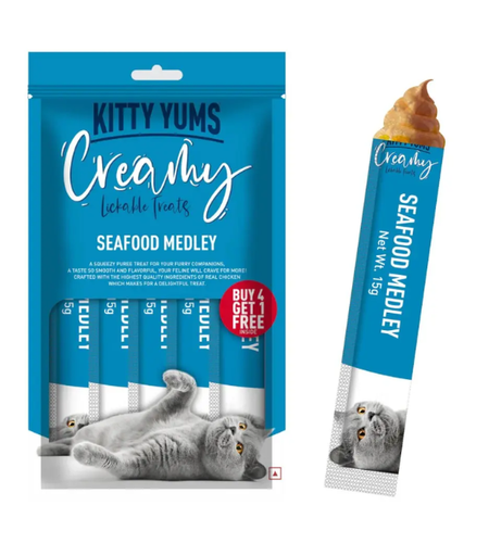 [8906125484119] Kitty Yums Creamy Treats – Seafood Medley 5 Sticks