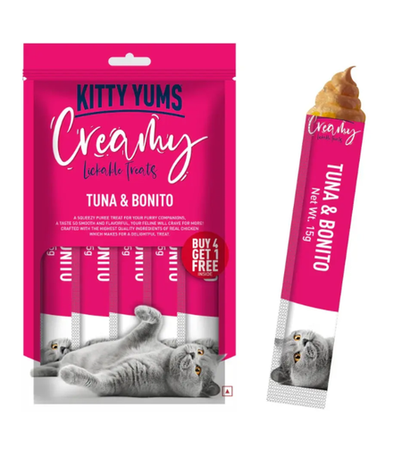 [8906125484140] Kitty Yums Creamy Treats – Tuna &amp; Bonito 5 Sticks