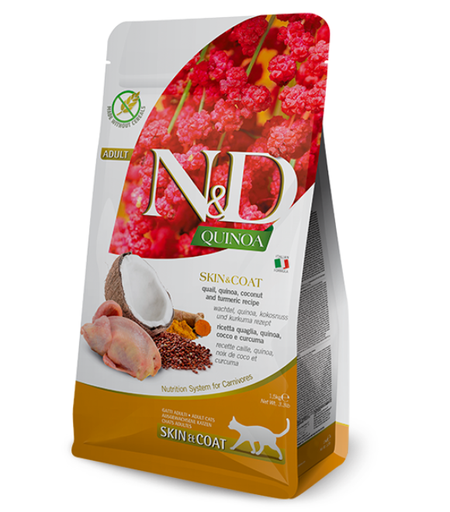 [8010276035837] Farmina N&amp;D Quinoa Skin &amp; Coat Quail Adult Dry Cat Food – 1.5 kg