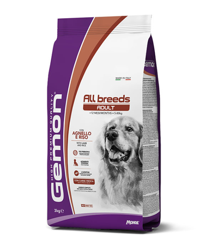 [8009470386111] Gemon All Breeds Adult Dog Food with Lamb &amp; Rice – 3 kg