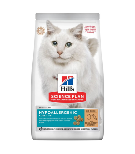 [052742061313] Hill's Science Plan Hypoallergenic Adult Cat Food No Grain Egg & Insect Protein 1.5KG