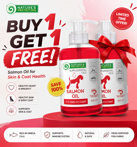 [4779051635559] Nature’s Protection Salmon Oil Complementary Feed for Adult Dogs & Cats – Skin & Coat Support – 300ml 